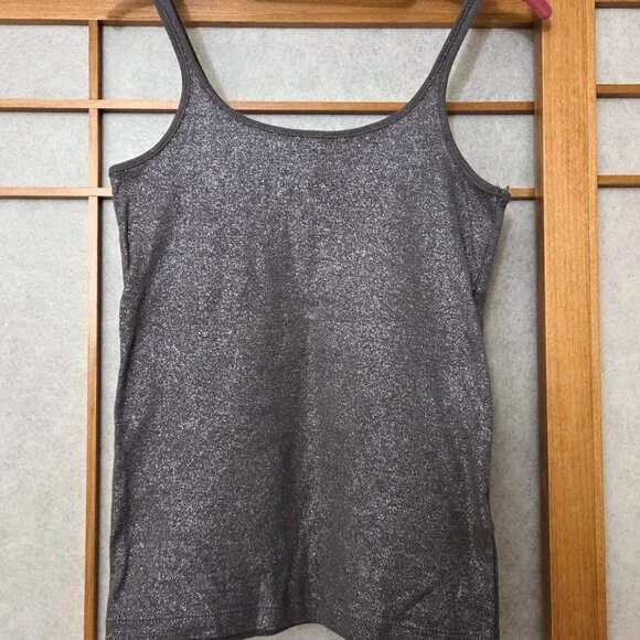H&M 100% Cotton Silver Grey Shimmer Tank Top size S-M Stretch Size M - Picture 3 of 11